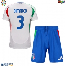 Otroški Nogometni dresi Italija Federico Dimarco #3 Gostujoči EP 2024 Kratek Rokav (+ Kratke hlače)